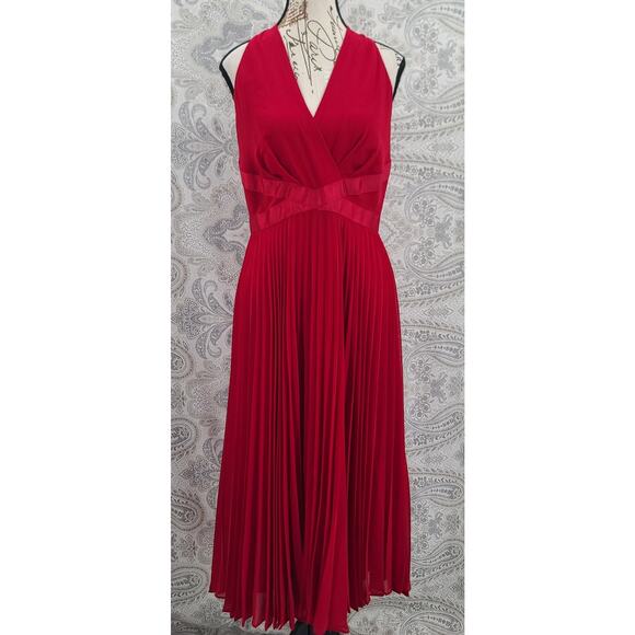 White House Black Market pleated chiffon midi dress Size 8 Holiday party formal - Picture 2 of 8